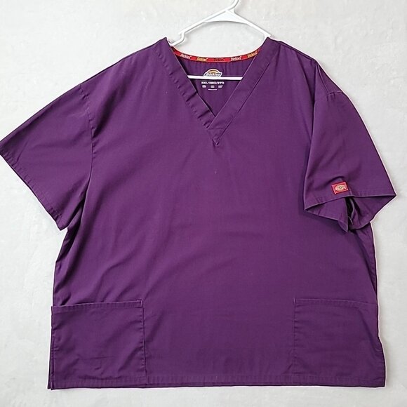 Dickies Mens 3XL Scrub Top Purple V-Neck Clinic Nurse Job Short Sleeve 3 Pocket - Picture 1 of 13